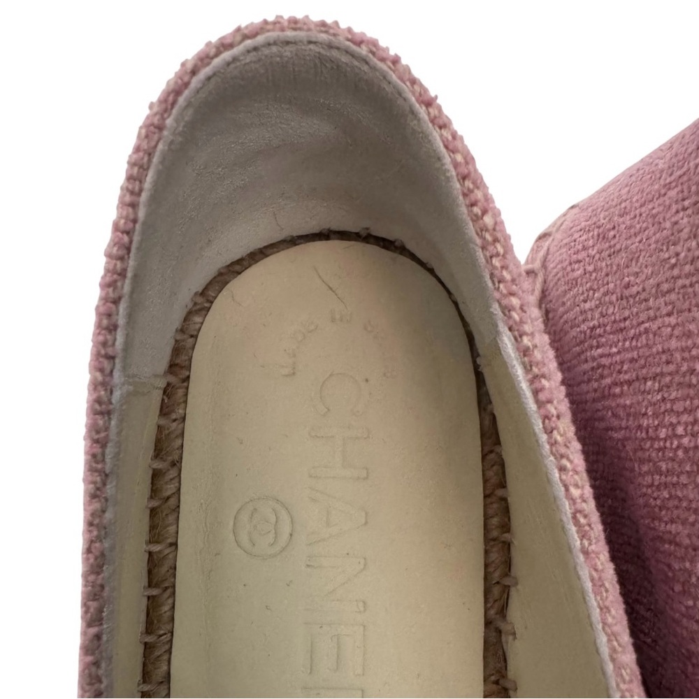 🆕💕CHANEL 2-Tone Pink Canvas & Sequin CC Logo Cap-Toe Espadrilles Flats • EU 37 - Picture 15 of 16